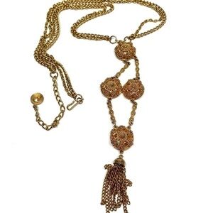 Lisner Necklace Gold Tone Statement Signed 20”+3” Hook Clasp